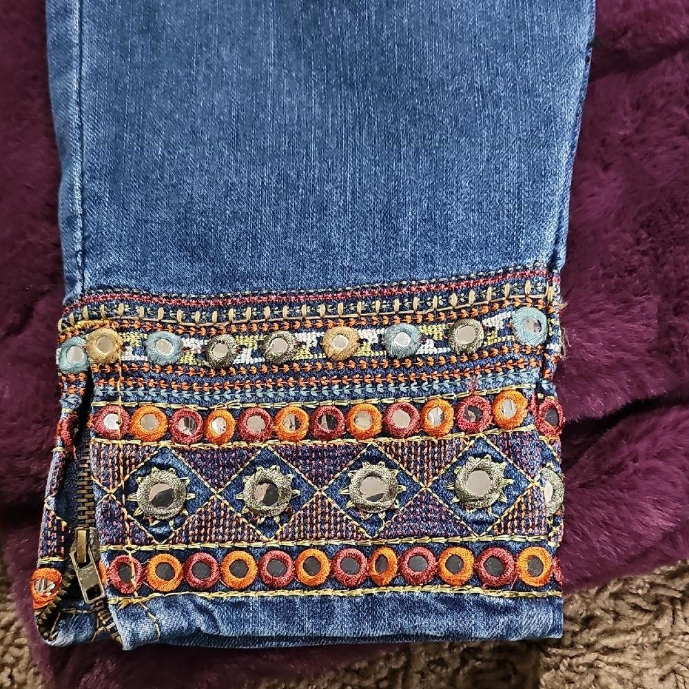 Baccini Blue Jeans with Colorful Embroidery - Picture 2 of 7